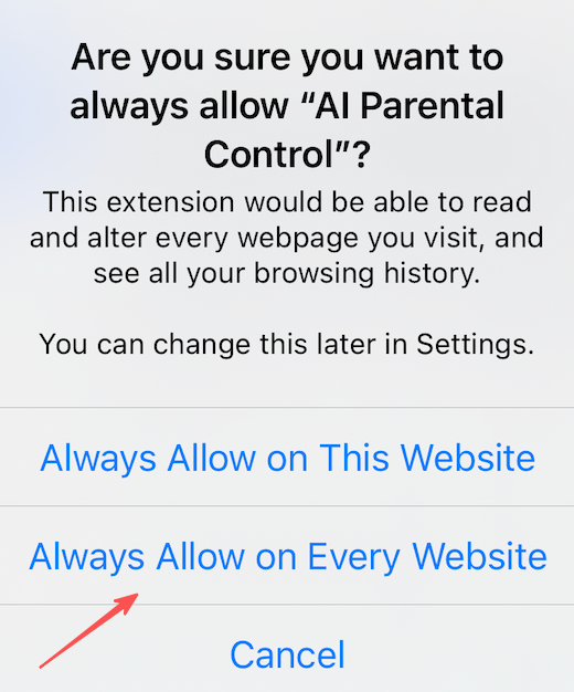 Select "Always Allow on Every Website"